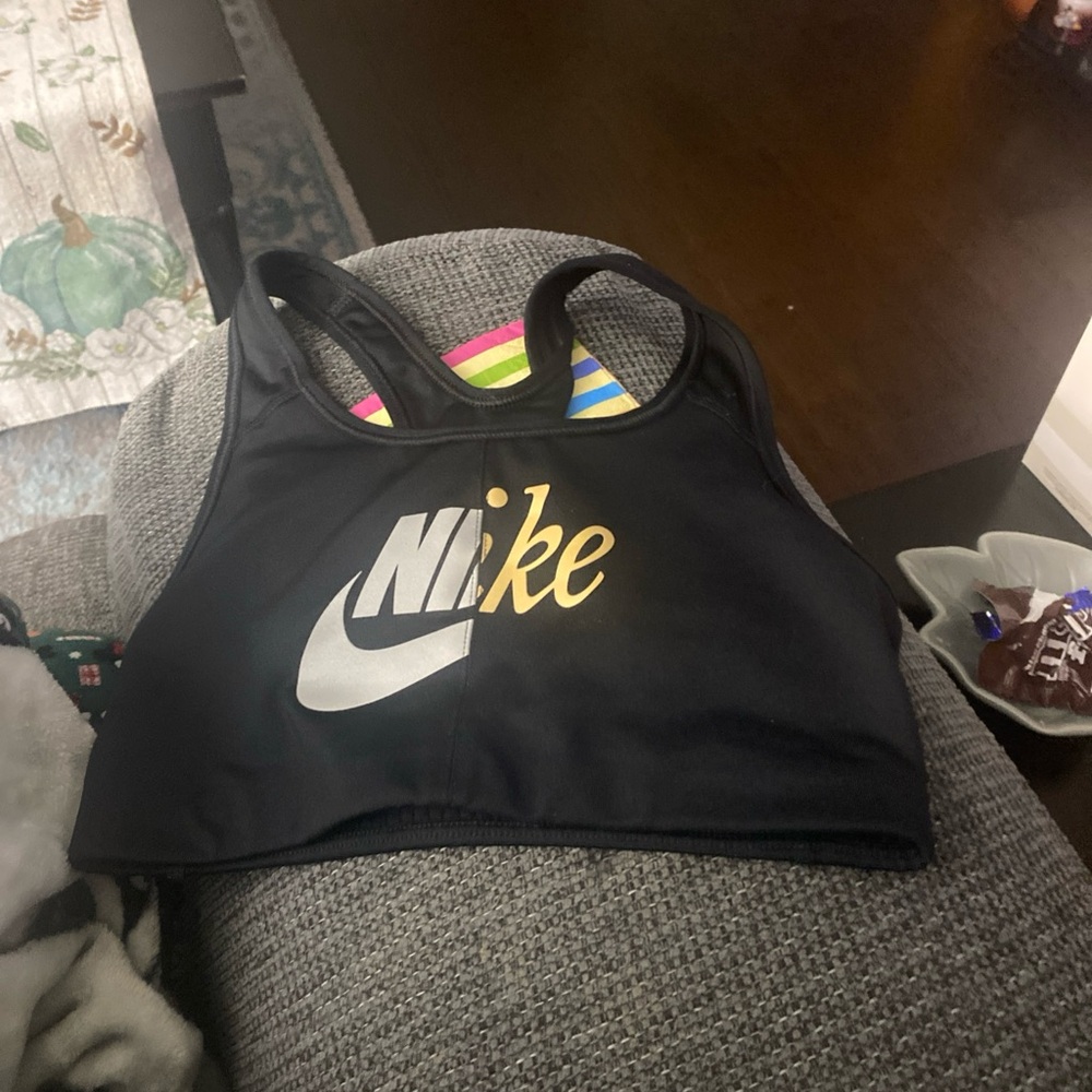 Nike Dri-Fit Sports Bra Womens Size s Black Racerback Big Logo